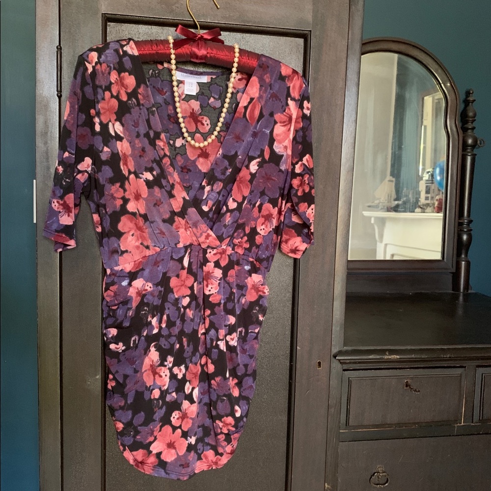 Purple and Pink Wrap Blouse with Belly Ruching